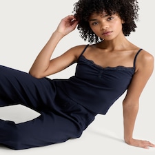 OH ME OH MY Cotton Rich Ribbed Button Detail Pyjama Top in Navy