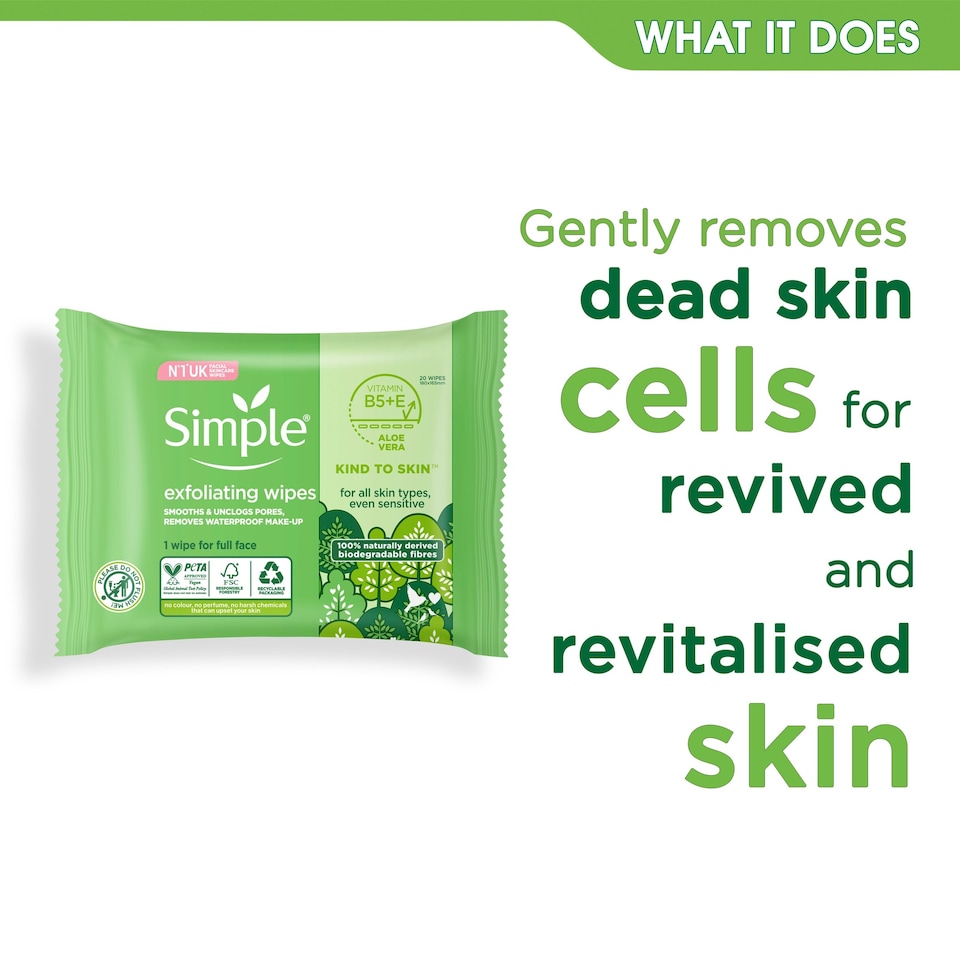 image 1 of Simple Kind To Skin Exfoliating Wipes 20 Pack