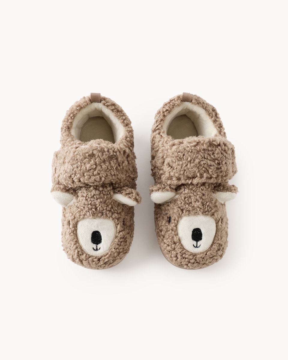image 1 of F&F Unisex Borg Teddy Bear Cupsole Slippers in Neutral