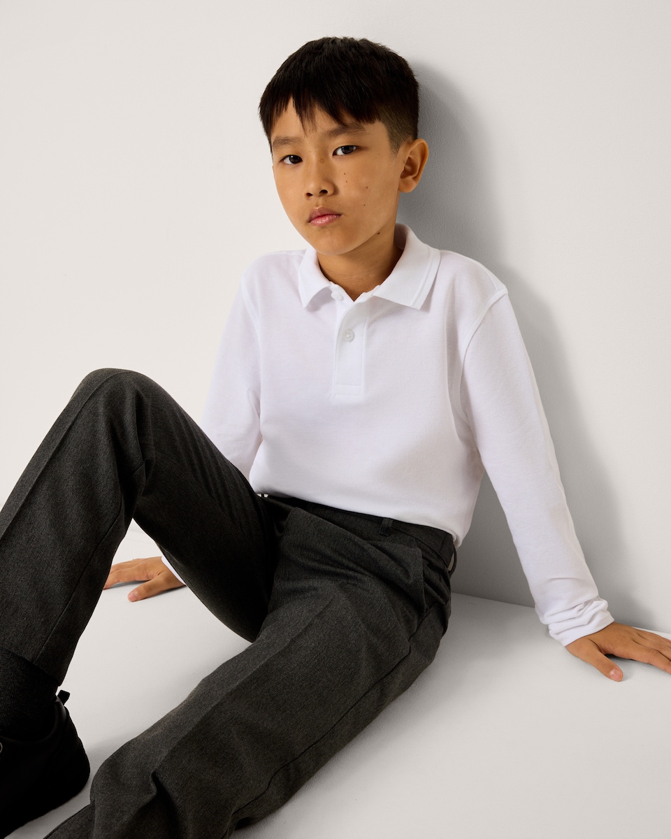 image 1 of F&F School Unisex 3-Pack Pure Cotton Long Sleeved Polo Shirts in White