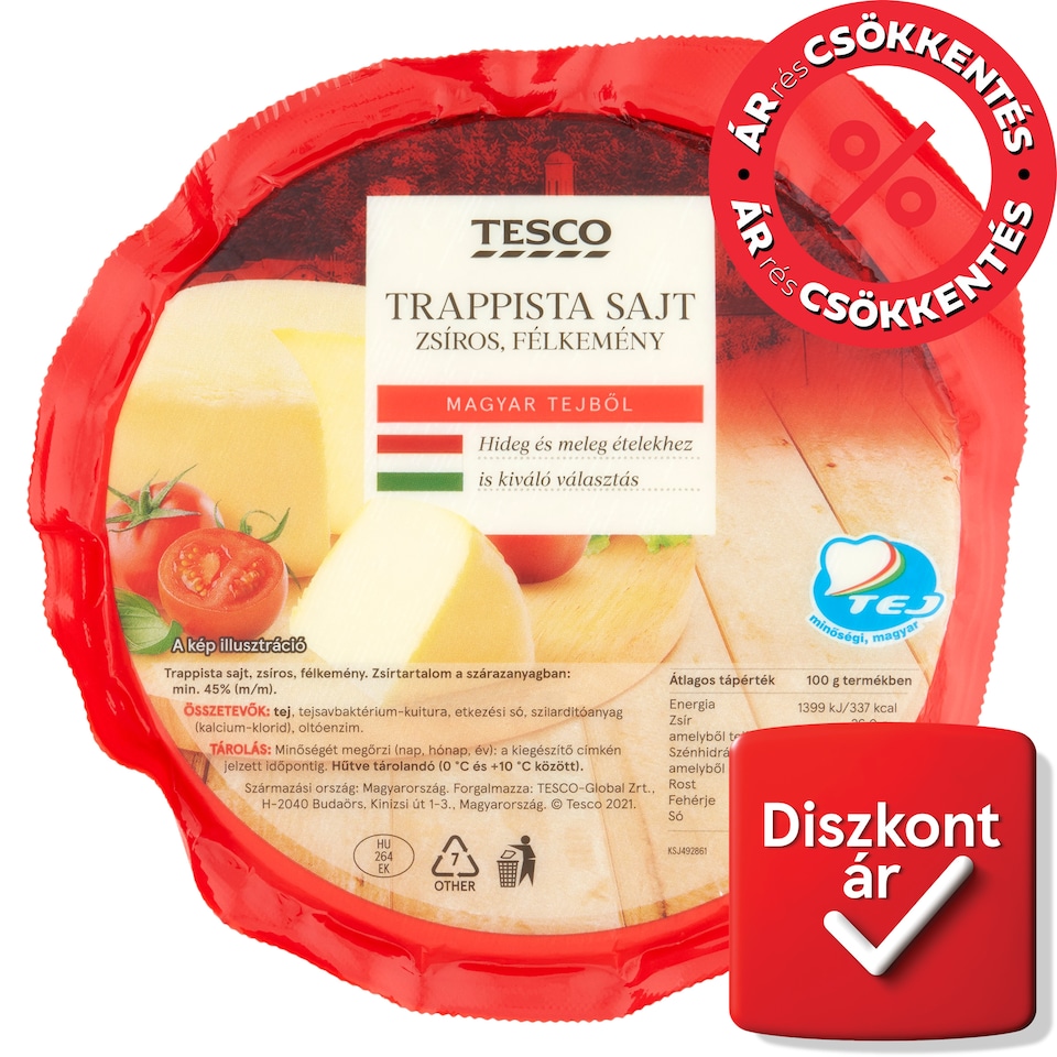 Tesco zsíros, félkemény trappista sajt