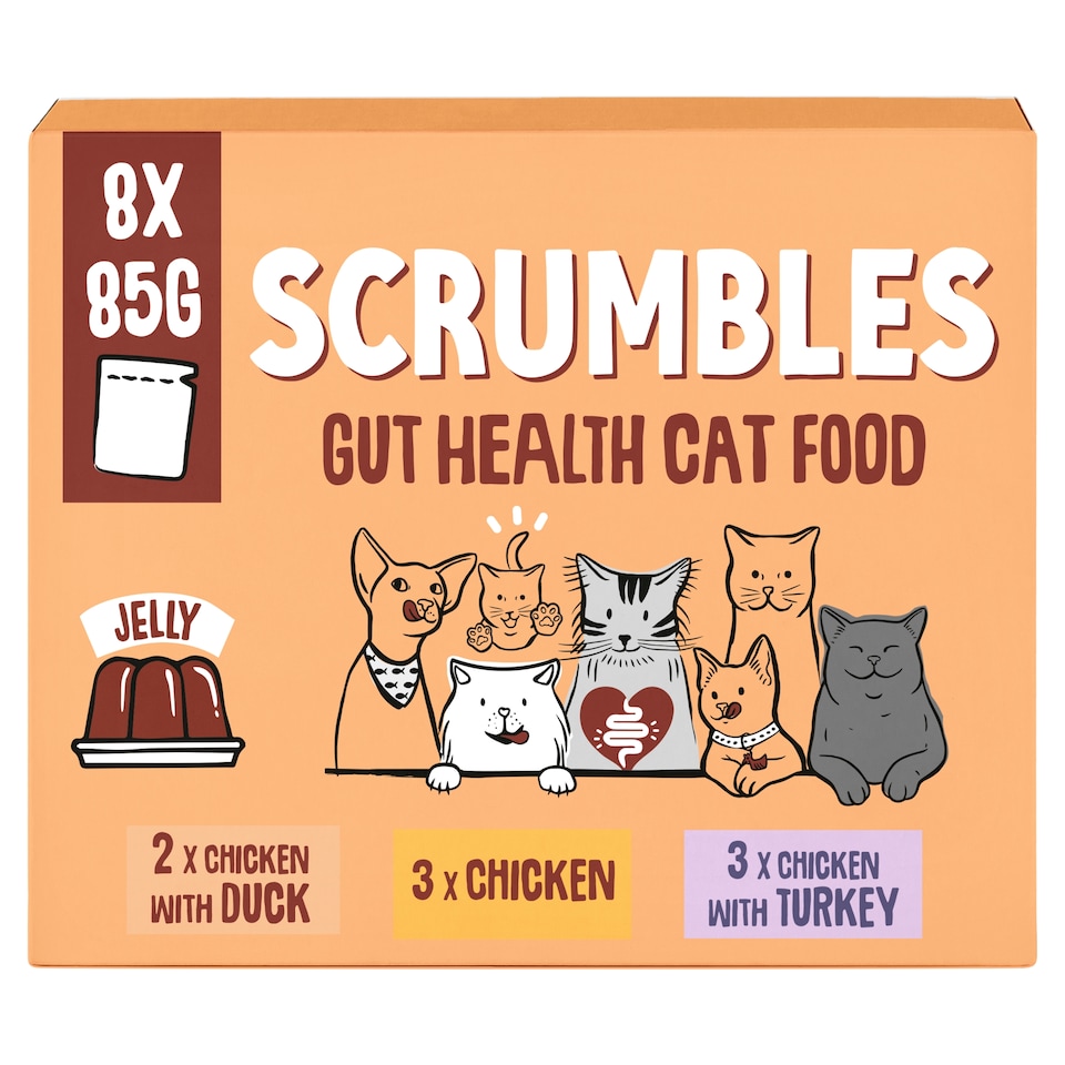 Scrumbles Grain Free Wet Cat Meat Selection Jelly Recyclable Pouch 8x85g