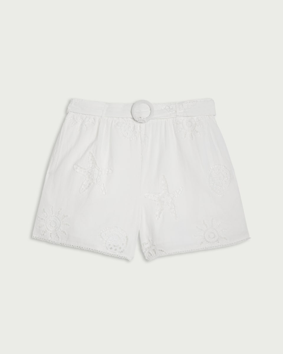 image 1 of F&F Pure Cotton Cutwork Co-ord Shorts in White