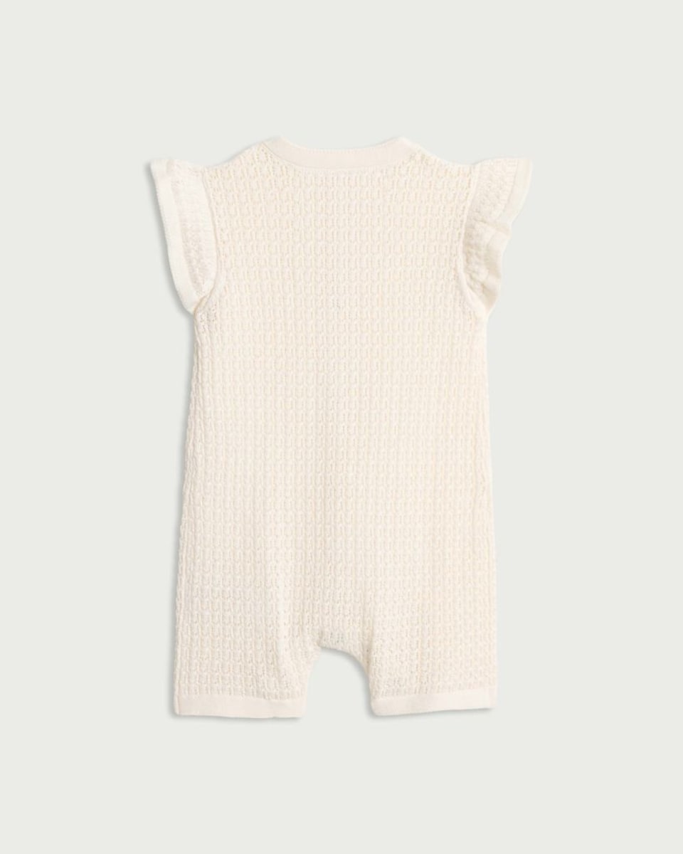image 1 of F&F Baby Pure Cotton Knitted Frill Sleeved Romper in White