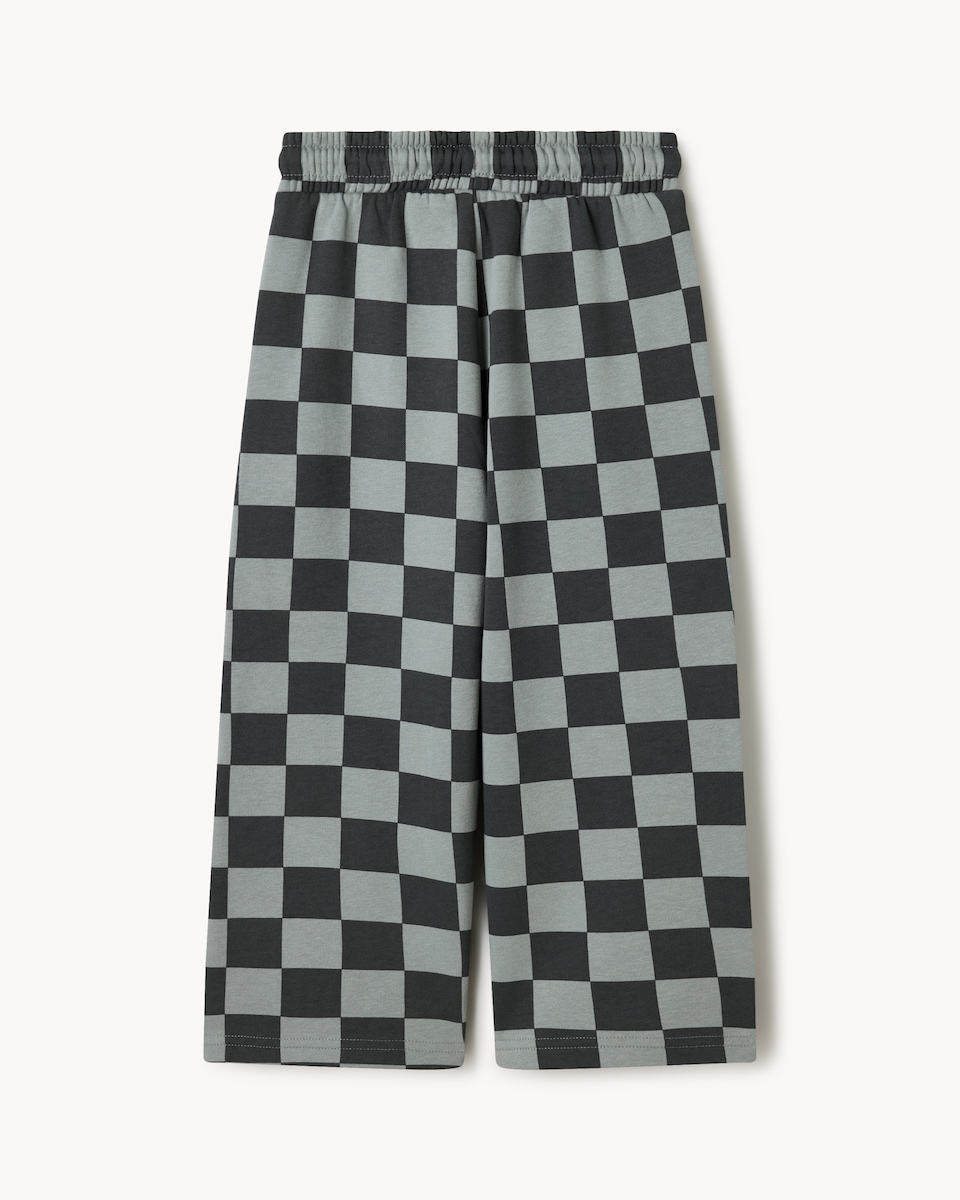 image 1 of F&F Boys Cotton Rich Checked Wide Leg Joggers in Grey
