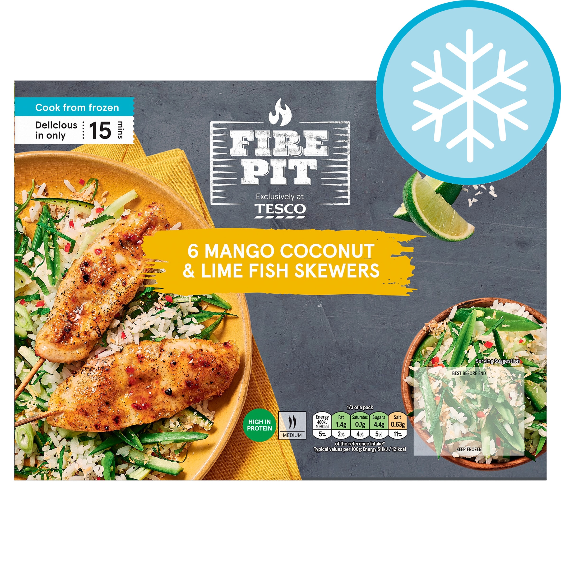 Tesco Firepit 6 Mango Coconut Lime Fish Skewers 300G