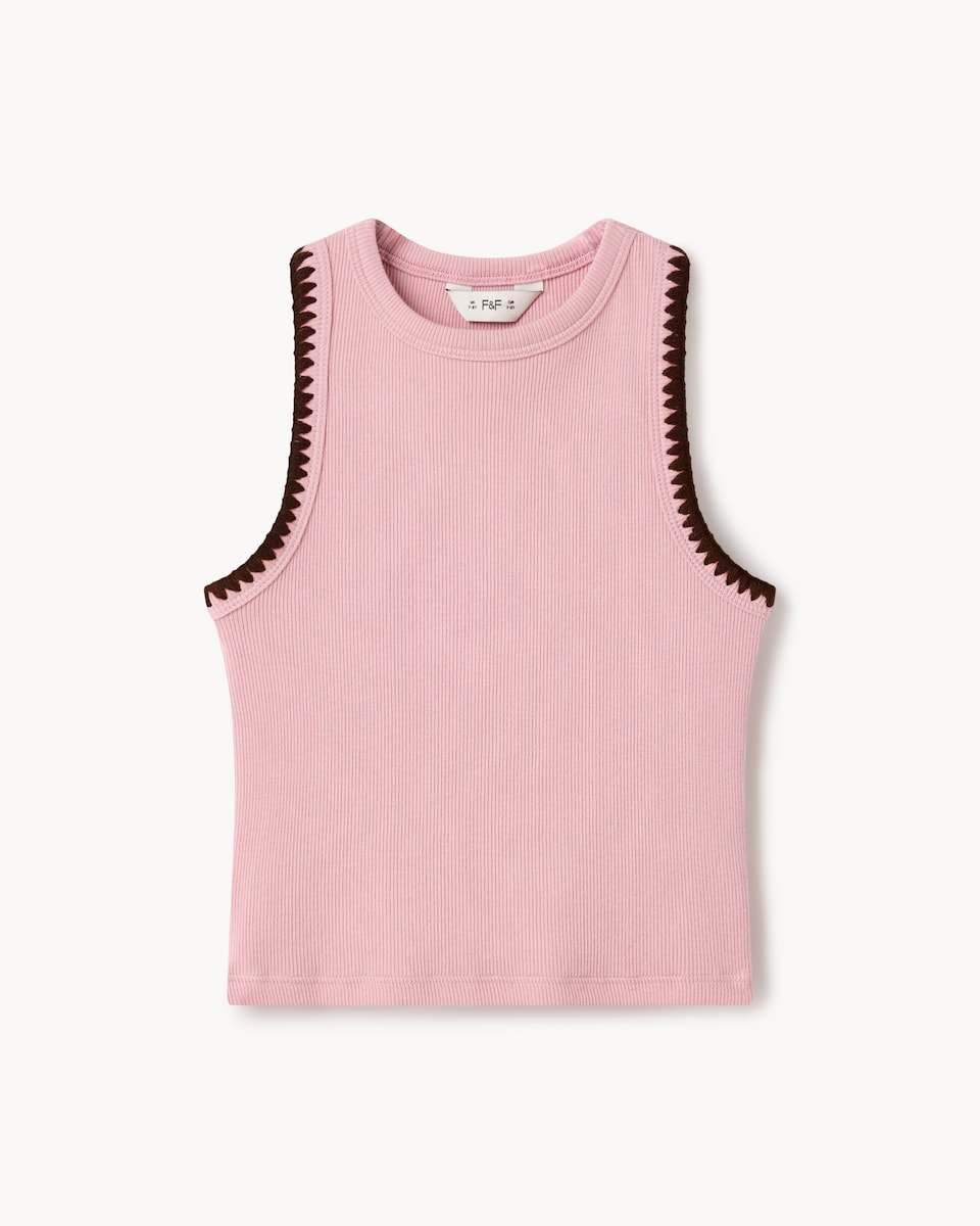 image 1 of F&F Girls Cotton Rich Ribbed Contrast Vest in Pink