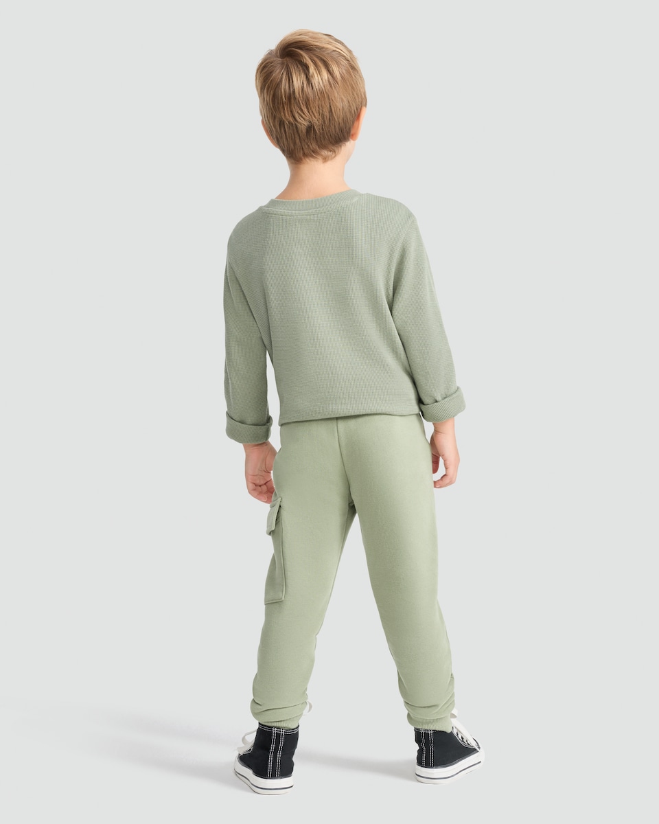 image 1 of F&F Boys Cotton Rich Cuffed Cargo Joggers in Khaki