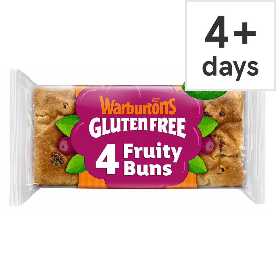 Warburtons Gluten Free Cinnamon & Raisin Sliced Fruity Buns 4 Pack Tesco Groceries