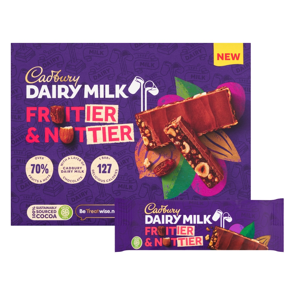 image 1 of Cadbury Fruitier & Nuttier Chocolate Bars 4X30g