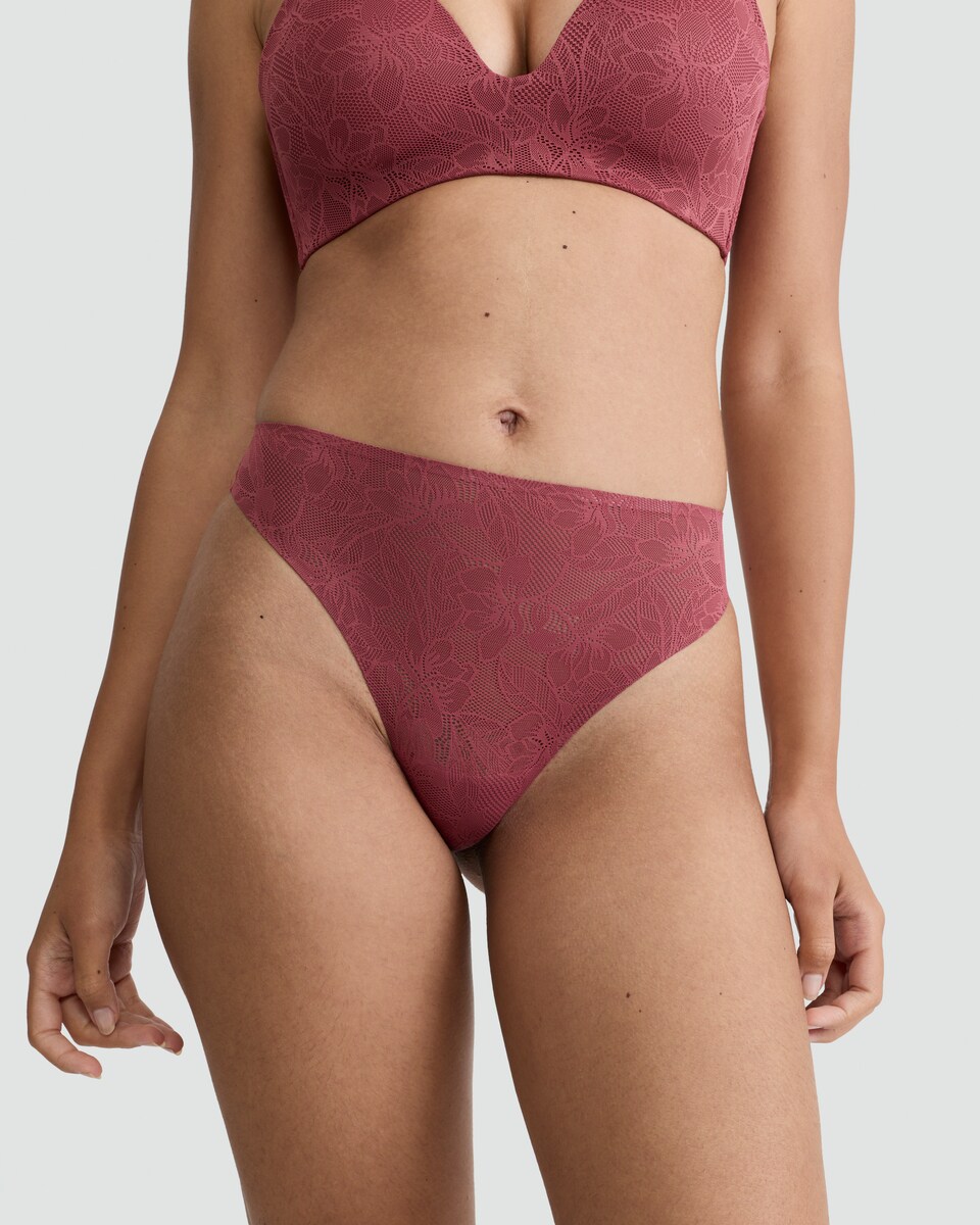 image 1 of F&F 2-Pack Contour Lace Thongs in Purple