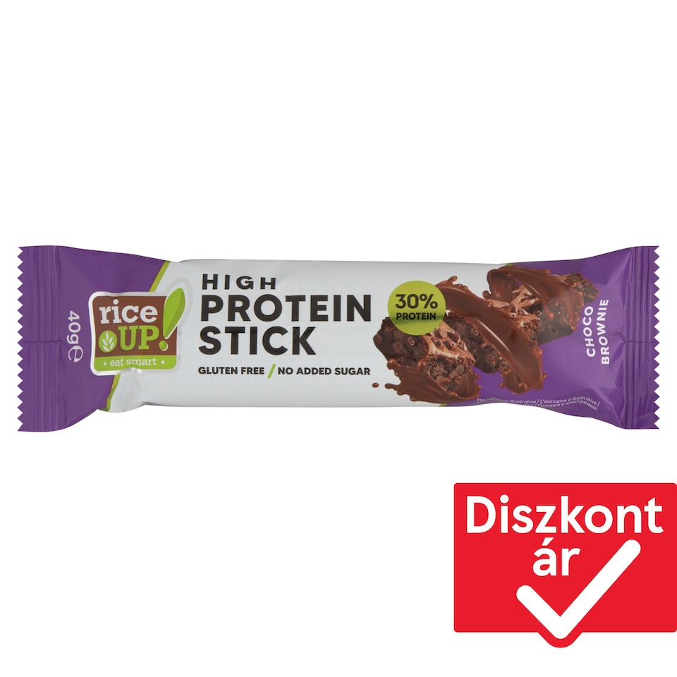 RiceUp! csokoládé brownie ízű fehérje szelet, hozzáadott cukor nélkül 40 g  1. kép