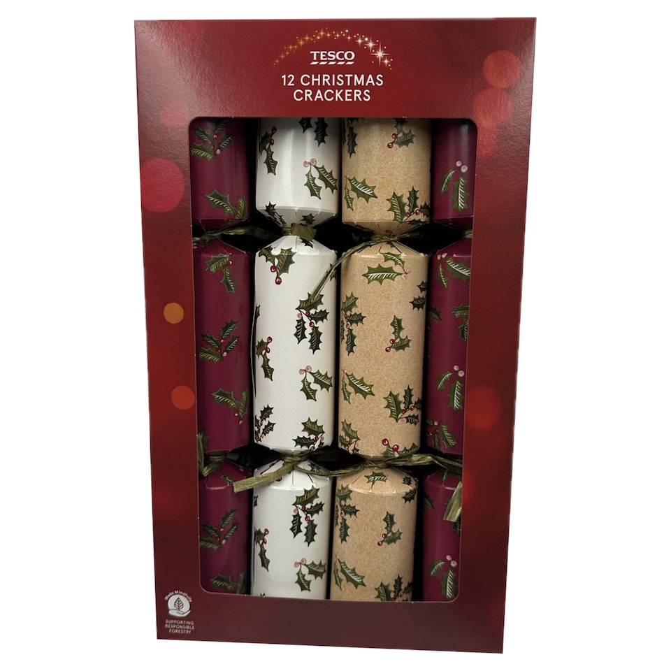 image 1 of Tesco Holly Cube Christmas Crackers 12 Pack