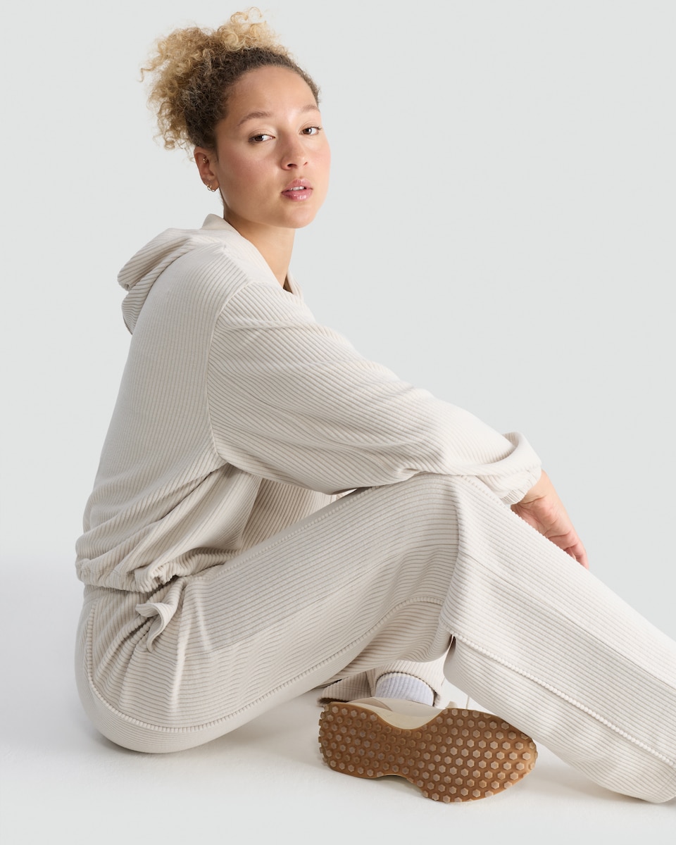 image 1 of F&F Active Ribbed Wide Leg Drawstring Joggers in Neutral