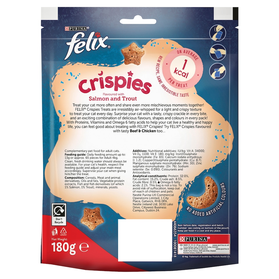 image 1 of Felix Crispies Cat Treats - Salmon and Trout 180g