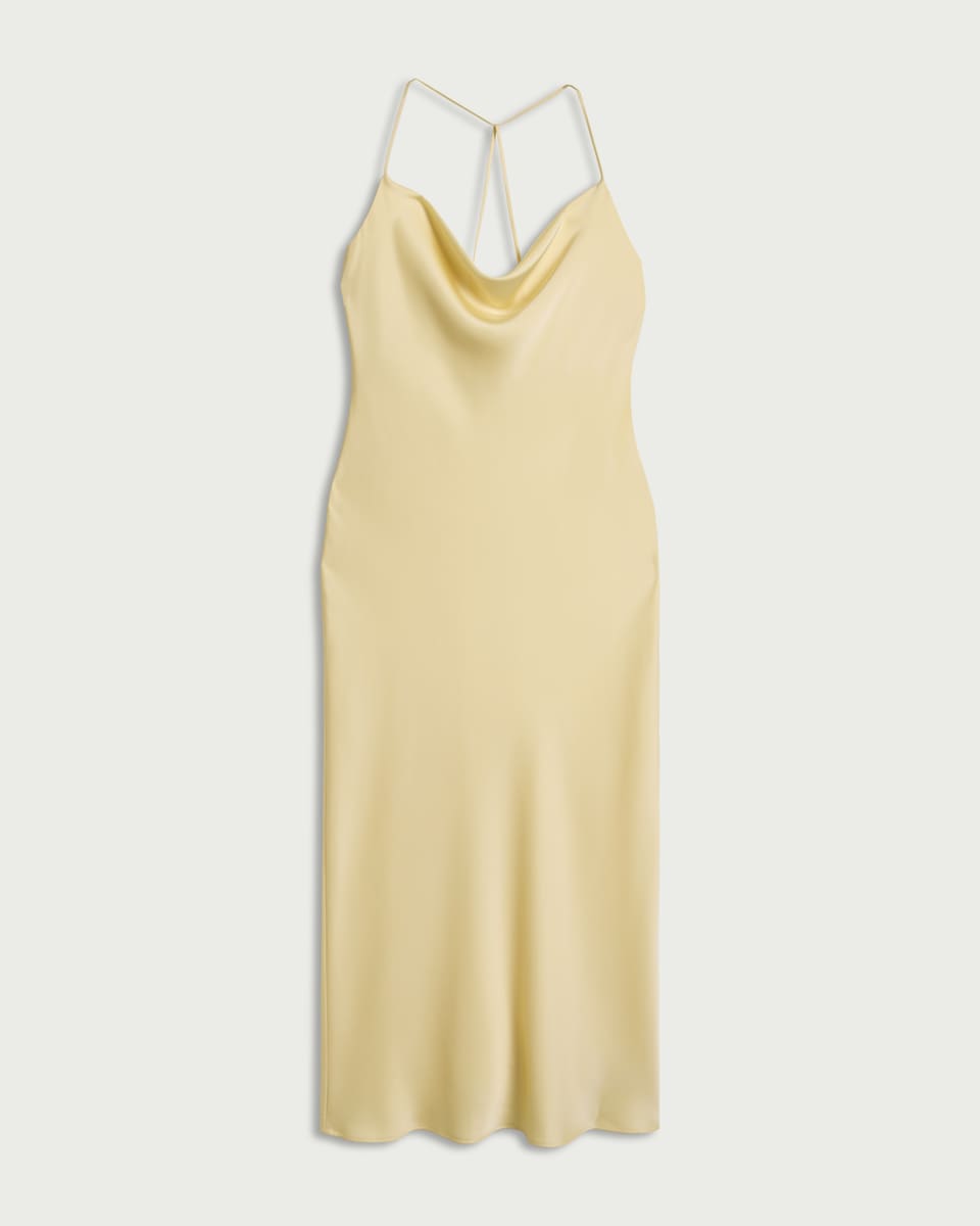 image 1 of F&F Satin Cowl Neck Maxi Dress in Yellow