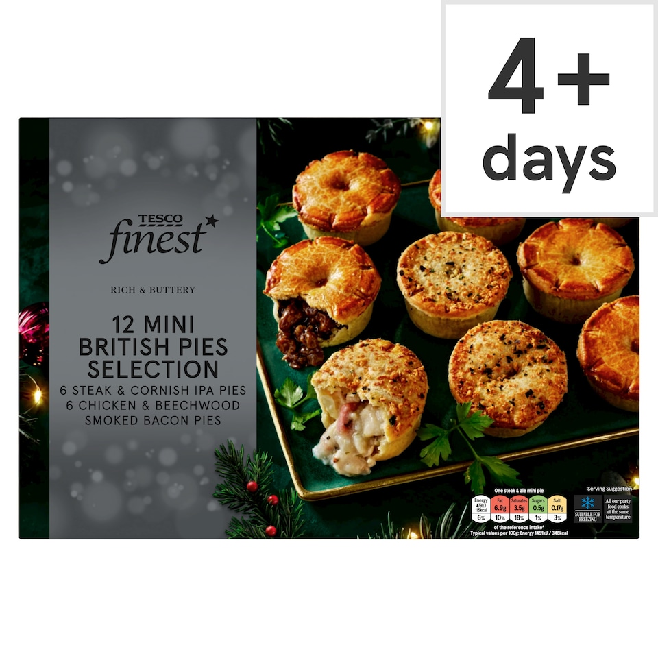Tesco Finest 12 Mini Pies, 6 Steak & Ale and 6 Chicken & Bacon 396g