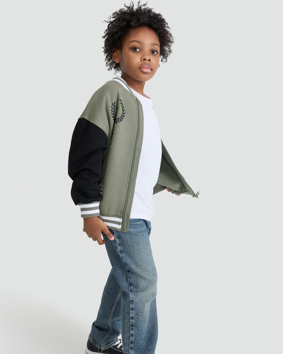 image 1 of Minecraft Build Create Explore Cotton Rich Varsity Jacket in Multi