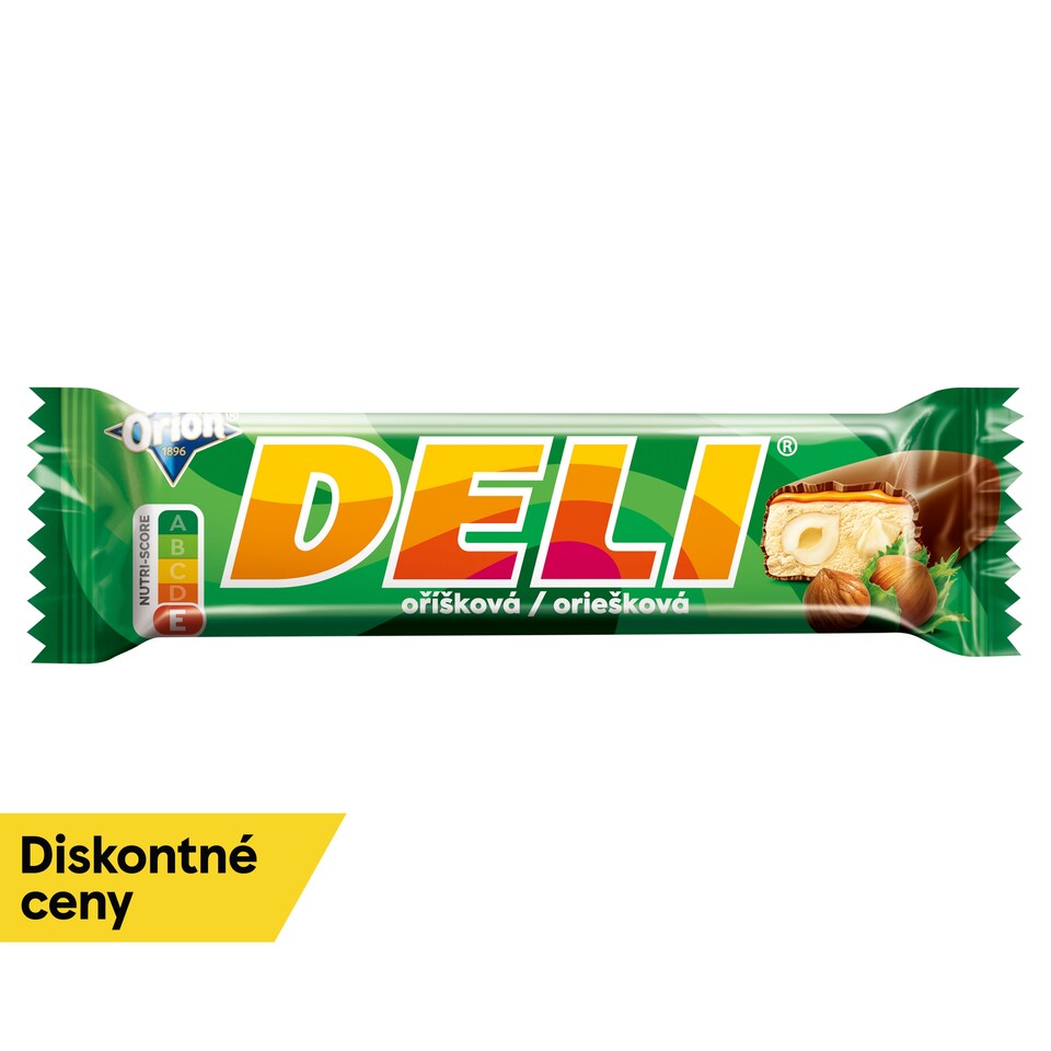 ORION DELI Hazelnut, Bar with Hazelnuts and Caramel Dipped in Dark Glaze, 35 g