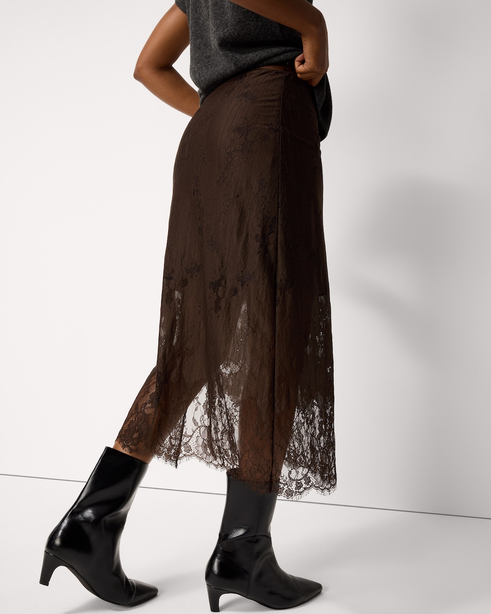 image 1 of F&F Lace Midi Skirt in Brown