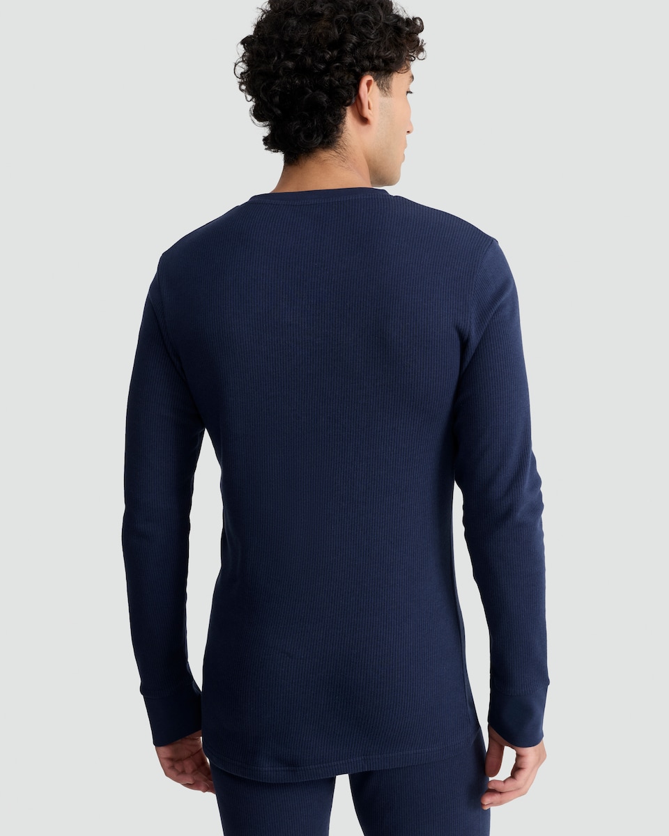 image 1 of F&F Cotton Blend Ribbed Long Sleeved Thermal Top in Navy