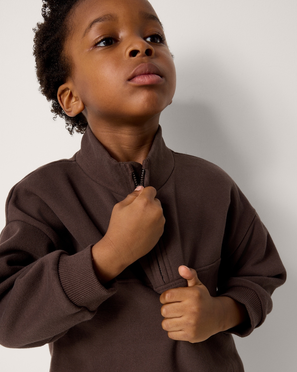 image 1 of F&F Boys Cotton Rich Half Zip Sweatshirt in Brown