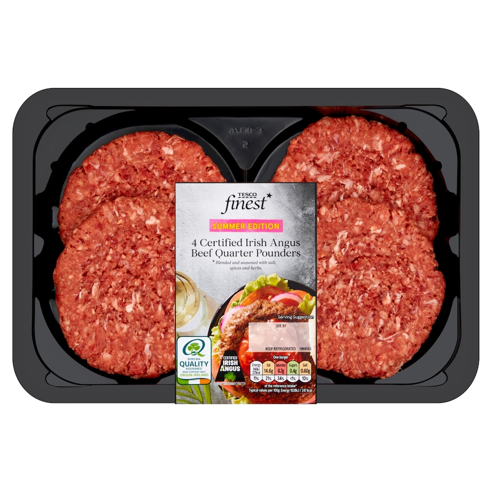 Tesco Finest 4 Irish Angus Beef Quarter Pounders 454G