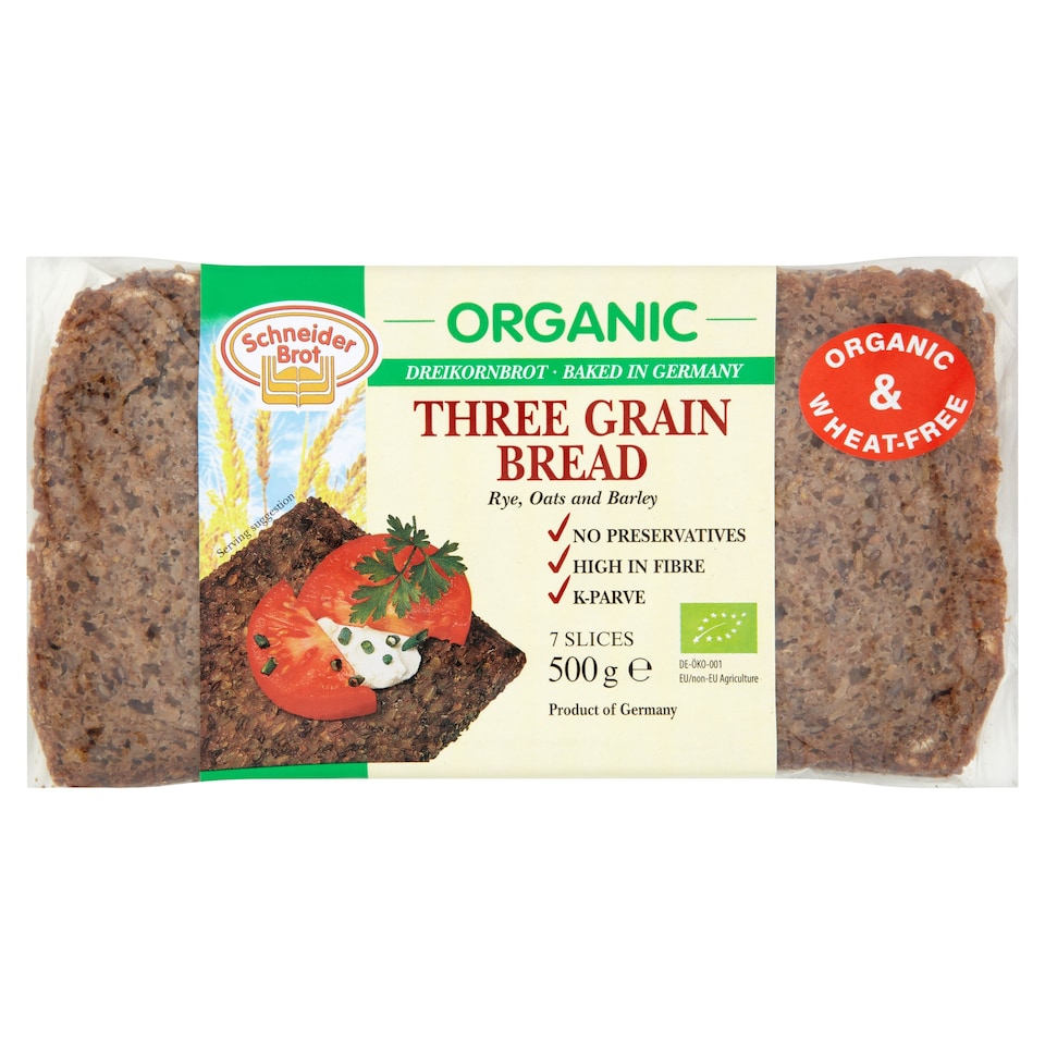 SCHNEIDER BROT ORGANIC THREE GRAIN BRD 500G