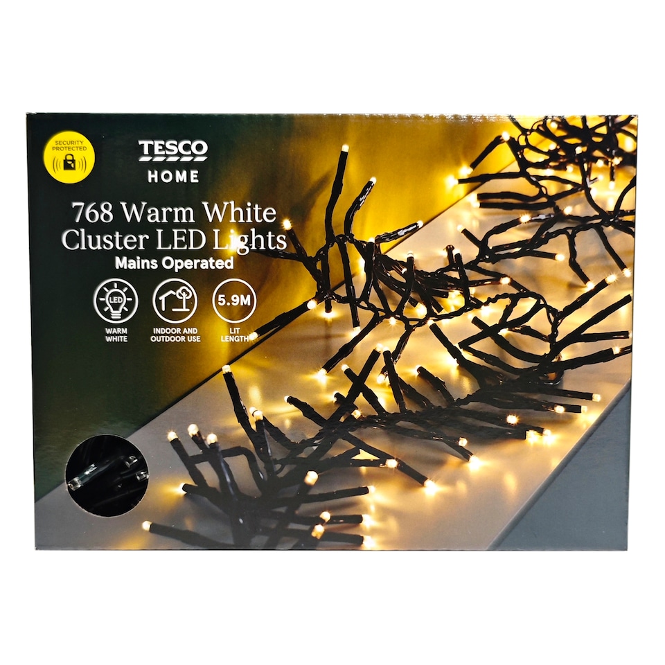 image 1 of Tesco 768 Warm White Cluster LED Christmas Lights