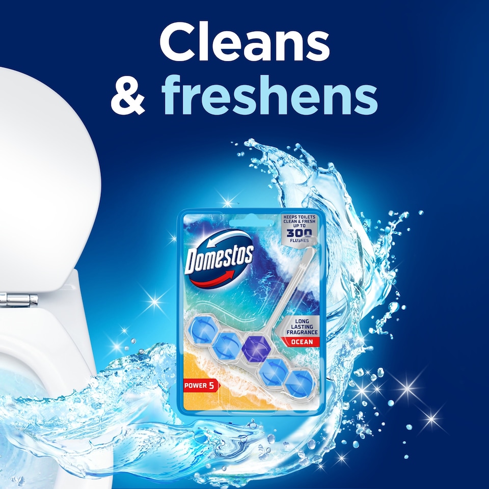 image 1 of Domestos Power 5 Toilet Rim Block Freshener Ocean 50g