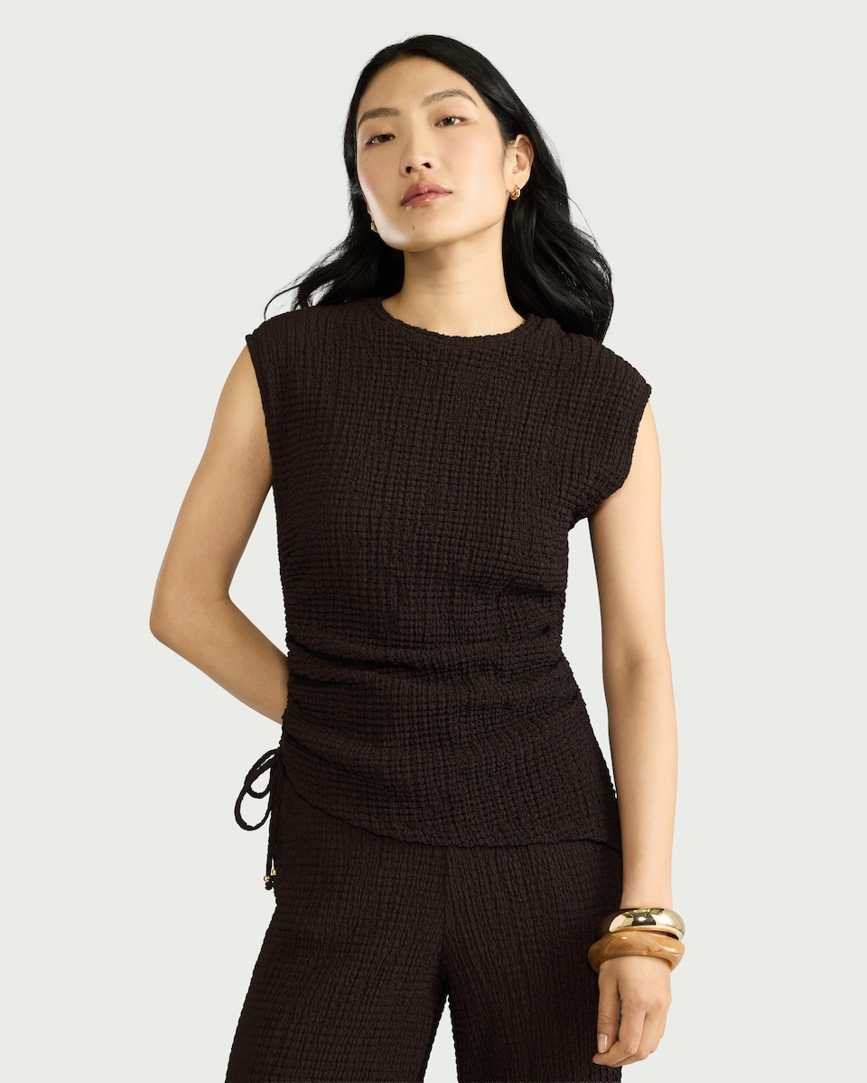 image 1 of F&F Textured Ruched Top in Brown