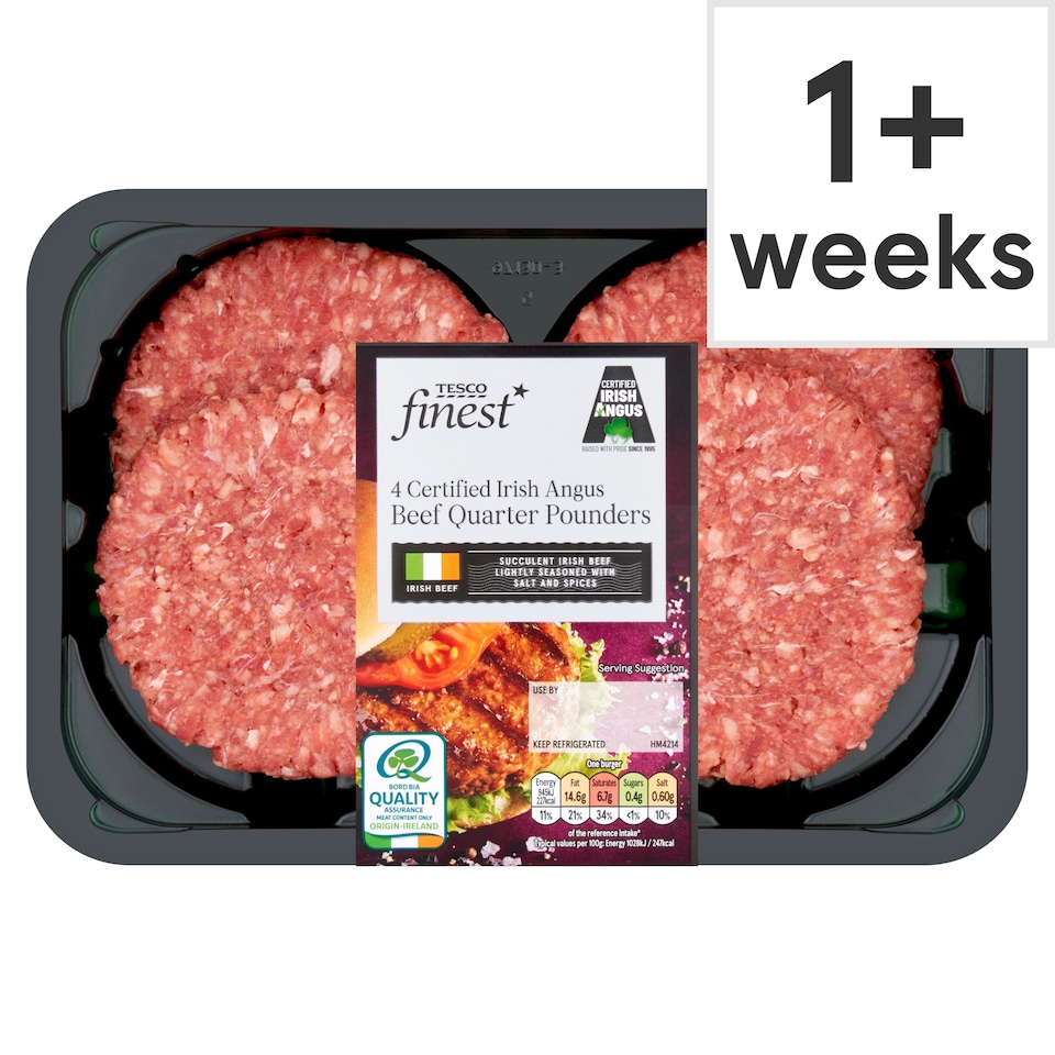 Tesco Finest 4 Irish Angus Beef Quarter Pounders 454G