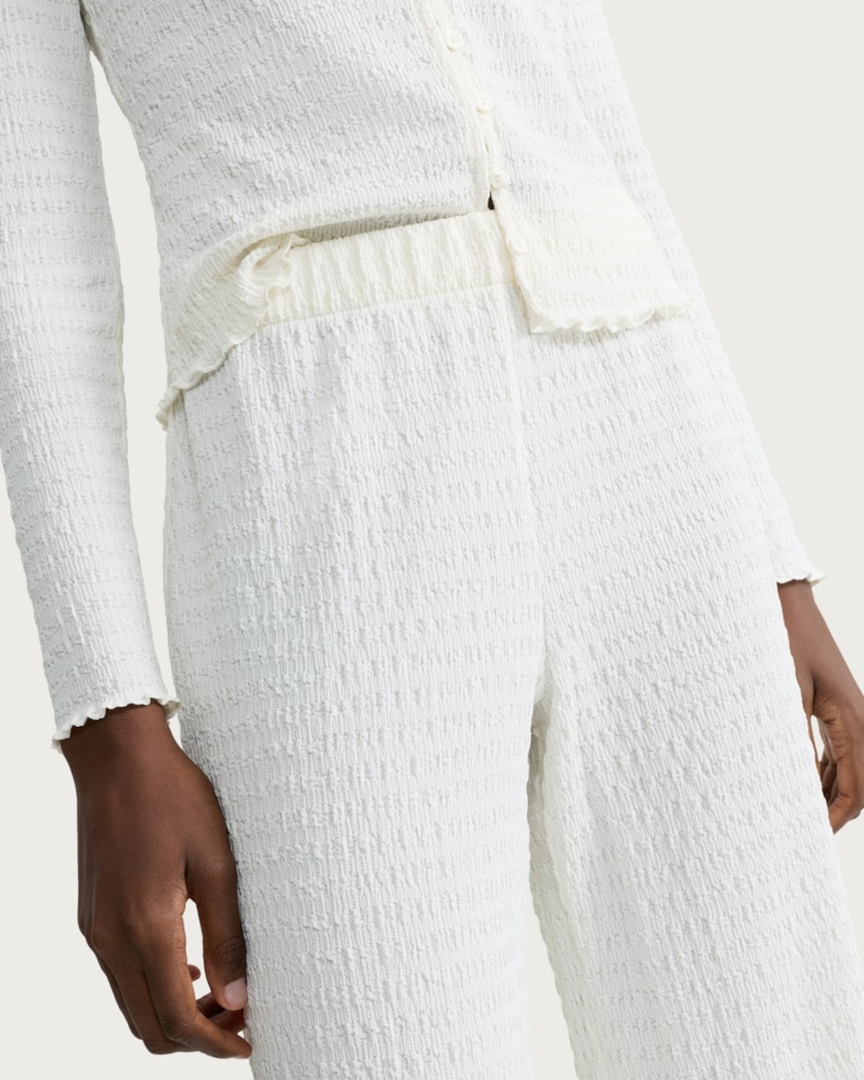 image 1 of F&F Crinkle Textured Wide Leg Co-ord Trousers in Cream