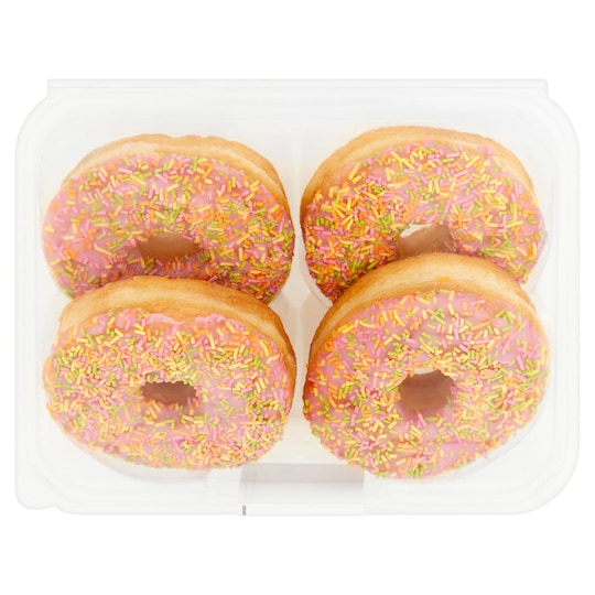 Tesco Pink Ring Doughnuts 4 Pack Tesco Groceries