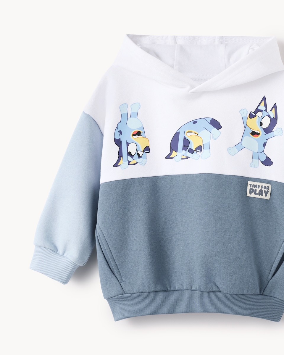image 1 of Bluey Cotton Rich Colour Block Hoodie in Blue