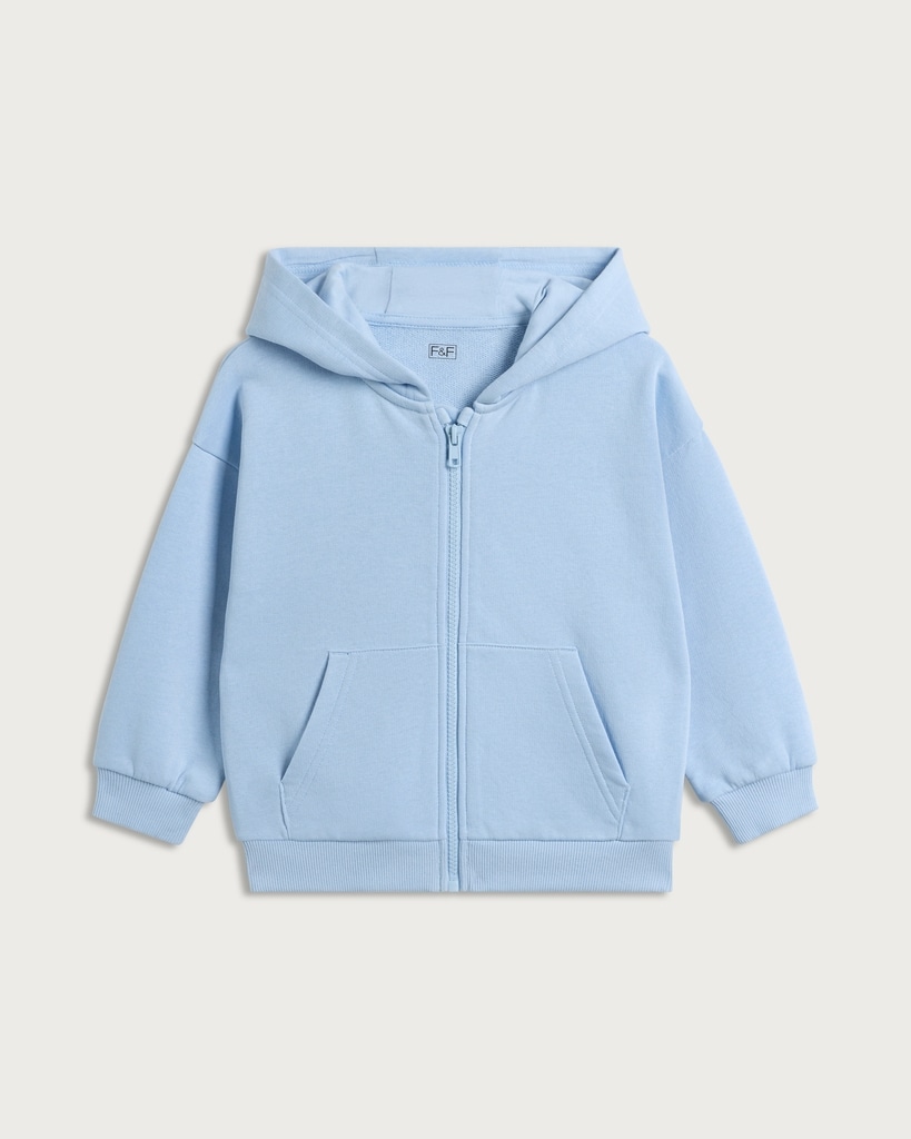 F&F Boys Cotton Rich Zip Up Hoodie in Blue