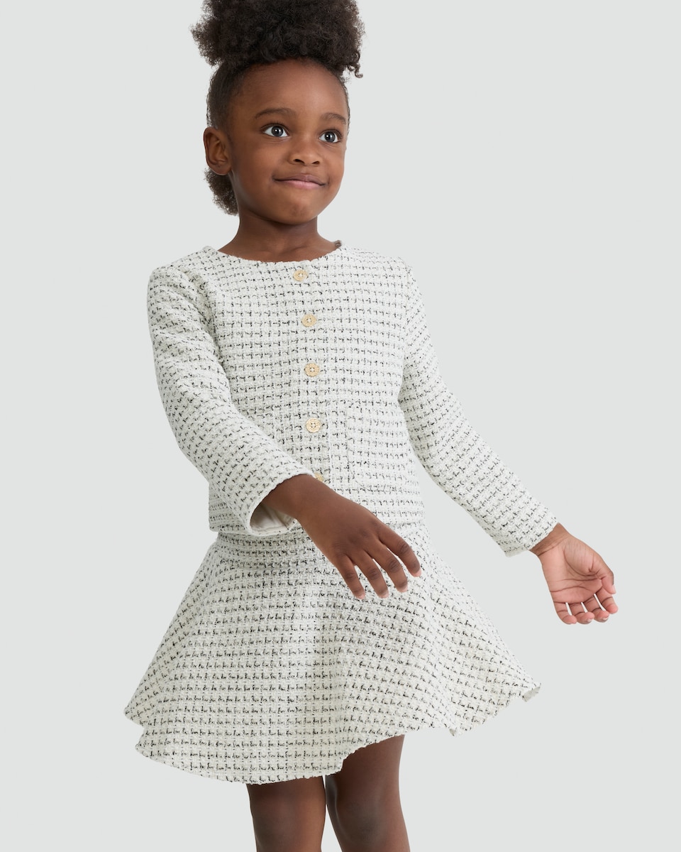image 1 of F&F x Samantha Faiers 2-Piece Tweed Jacket and Skirt Set in Cream