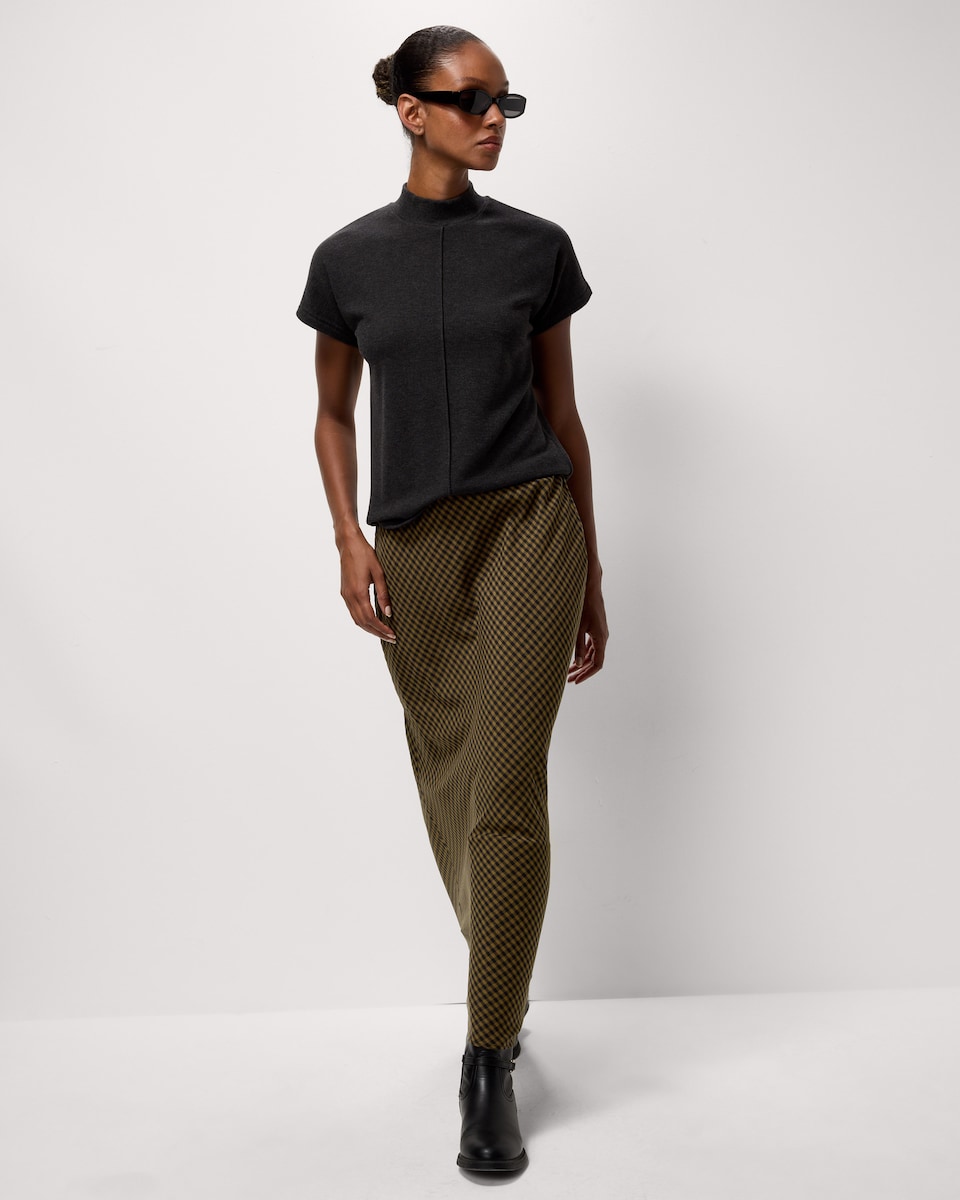 image 1 of F&F Micro Checked Midi Skirt in Multi Brown