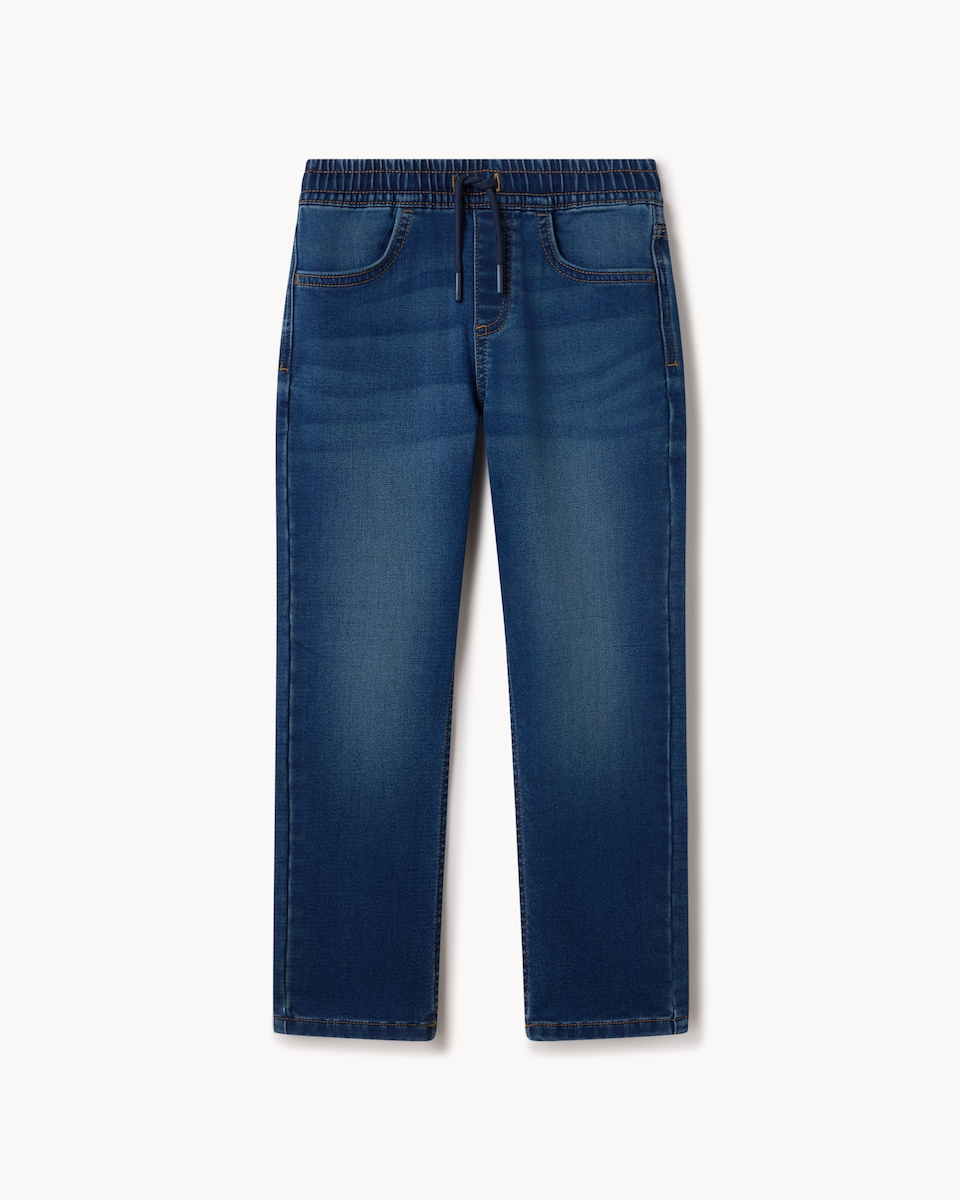 image 1 of F&F Boys Cotton Rich Pull On Jeans in Multi Blue