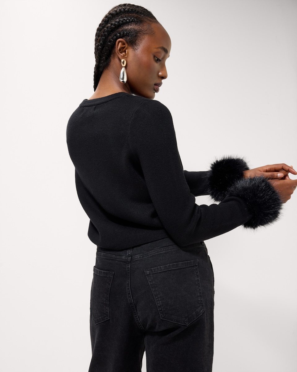 image 1 of F&F Faux Fur Cuff Cardigan in Black