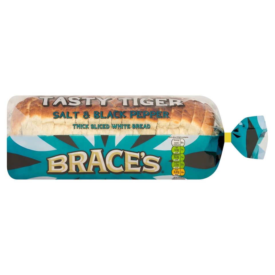 Brace's Tasty Tiger Sea Salt & Pepper Thick Sliced White Bread 800g