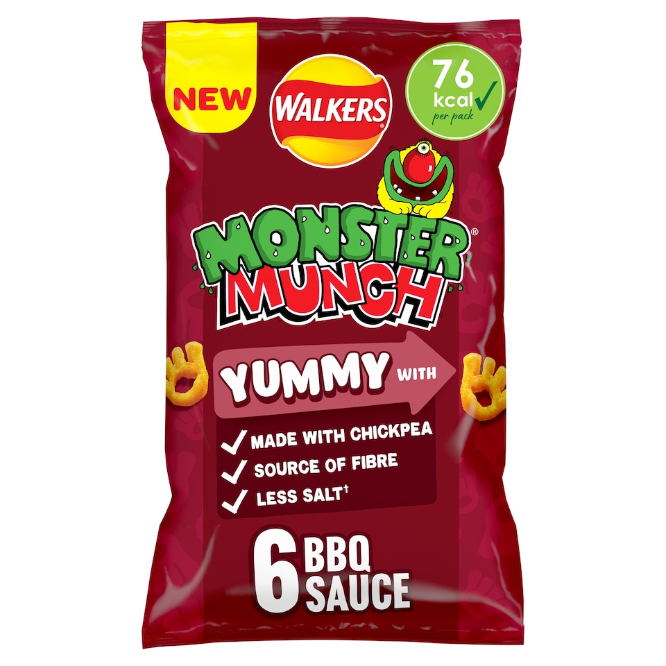 image 1 of Walkers Monster Munch BBQ Sauce Flavour Crisps 6 x 16g