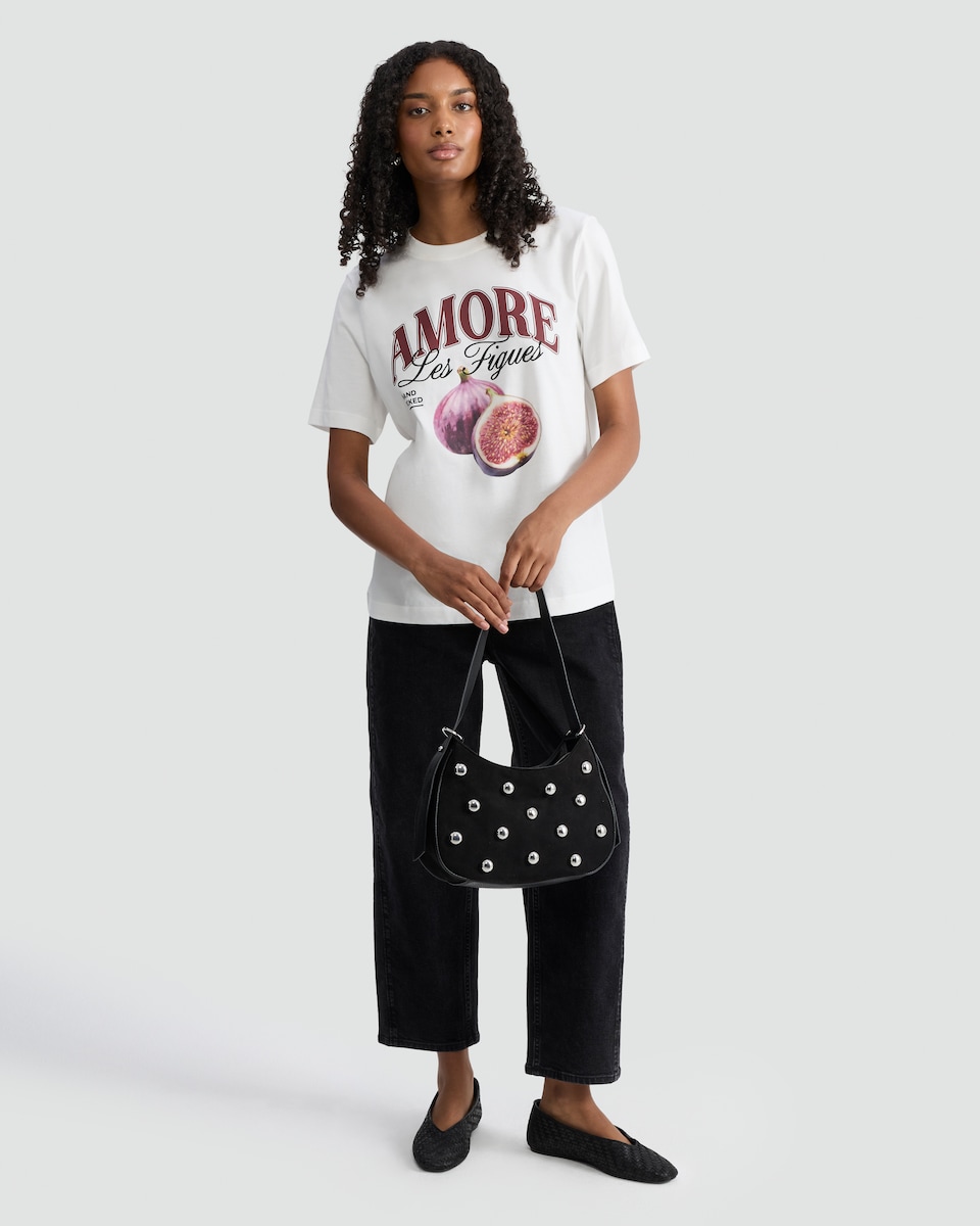 image 1 of F&F Pure Cotton Amore Les Figues Graphic T-Shirt in Cream