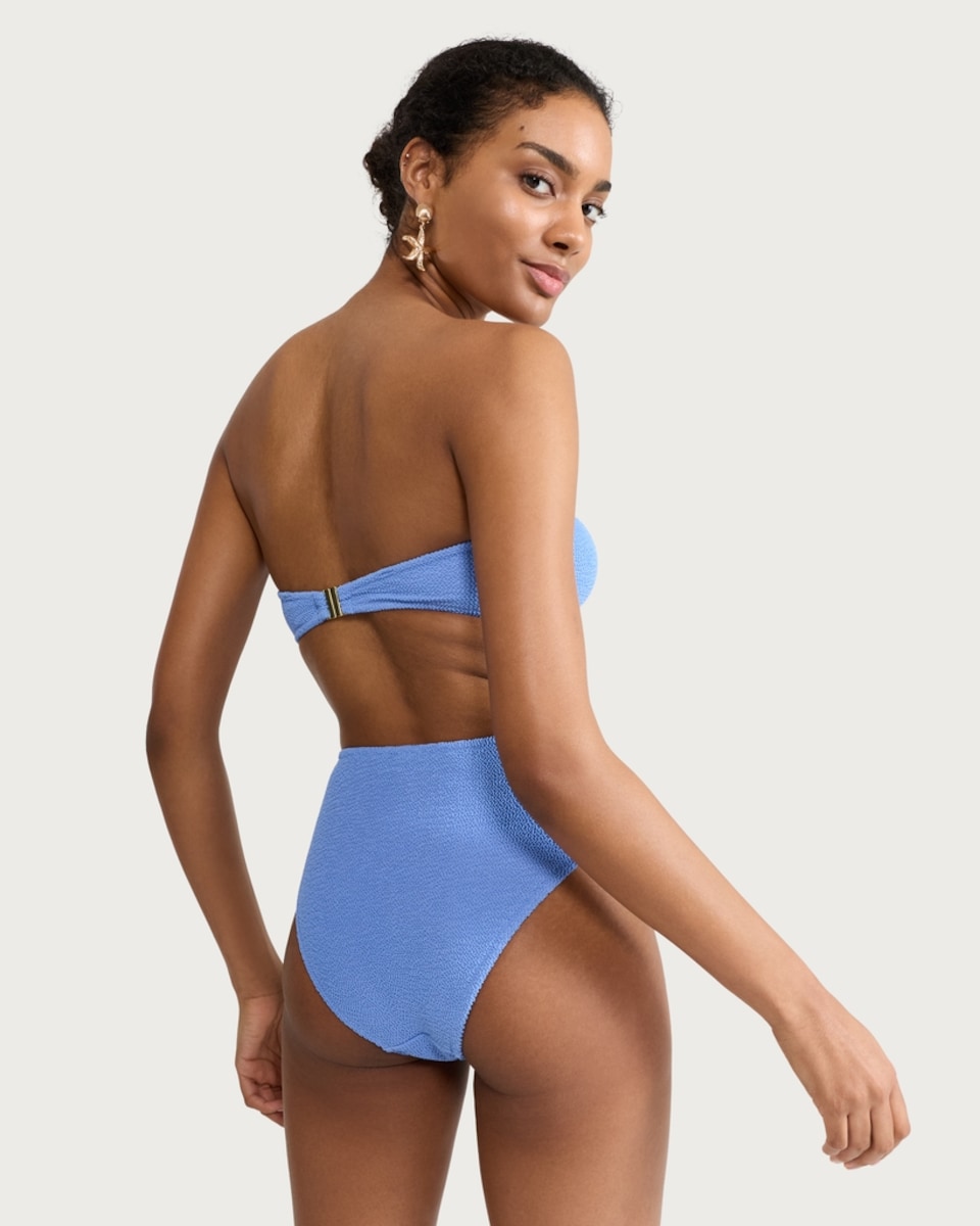 image 1 of F&F Textured Starfish Accent High Waisted Bikini Bottoms in Blue