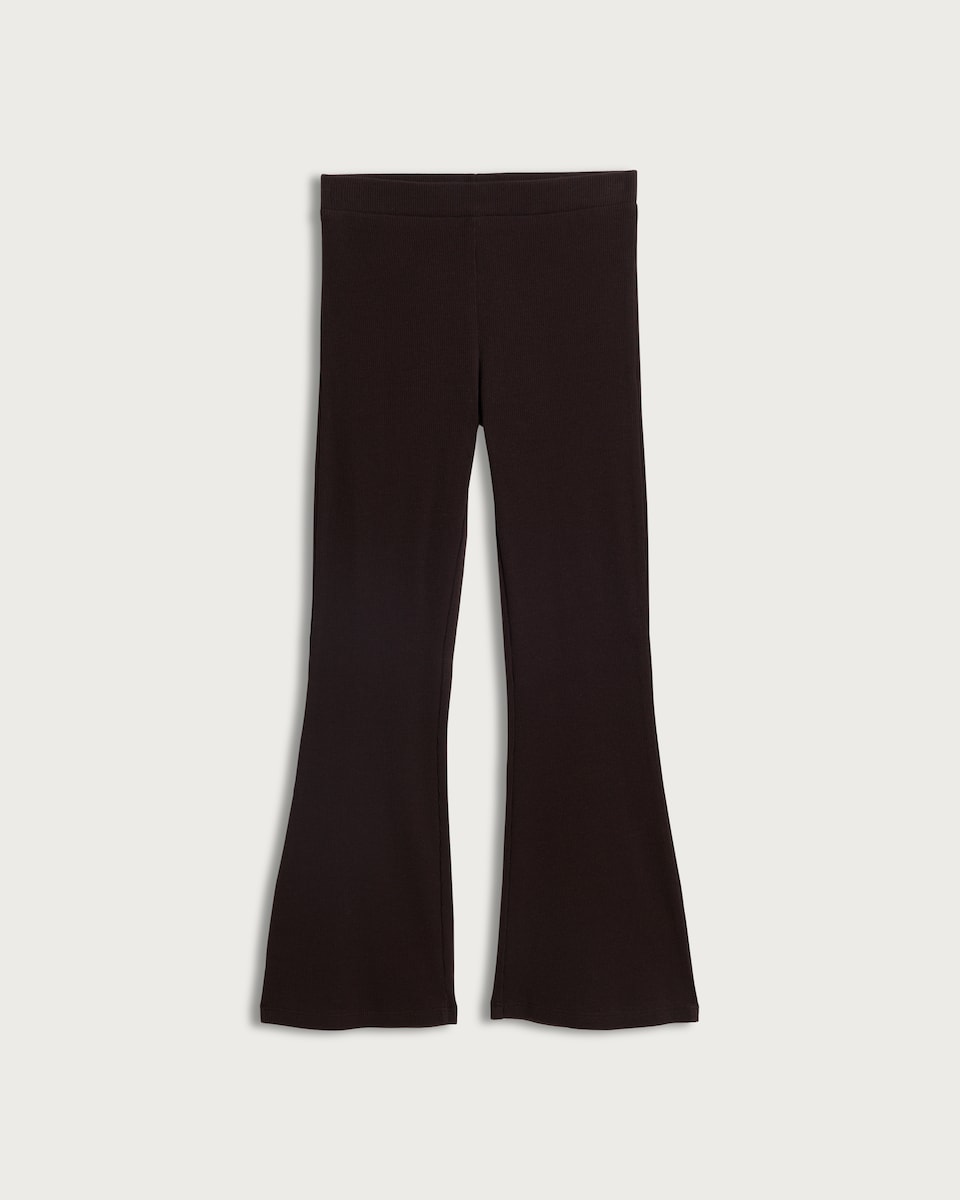 image 1 of F&F Girls Cotton Rich Ribbed Flared Leggings in Brown