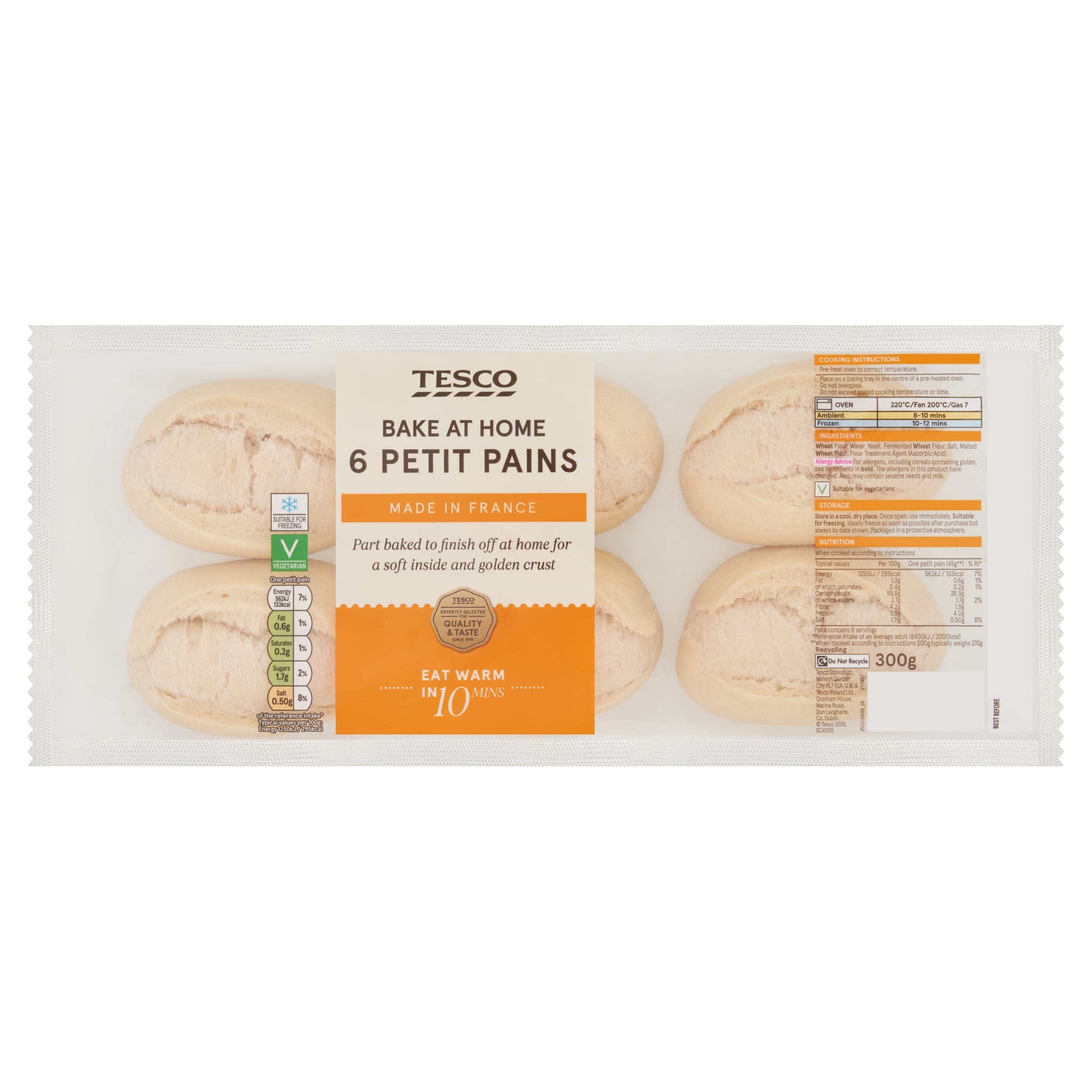 Tesco Bake at Home Part Baked Mini White Rolls 6 Pack