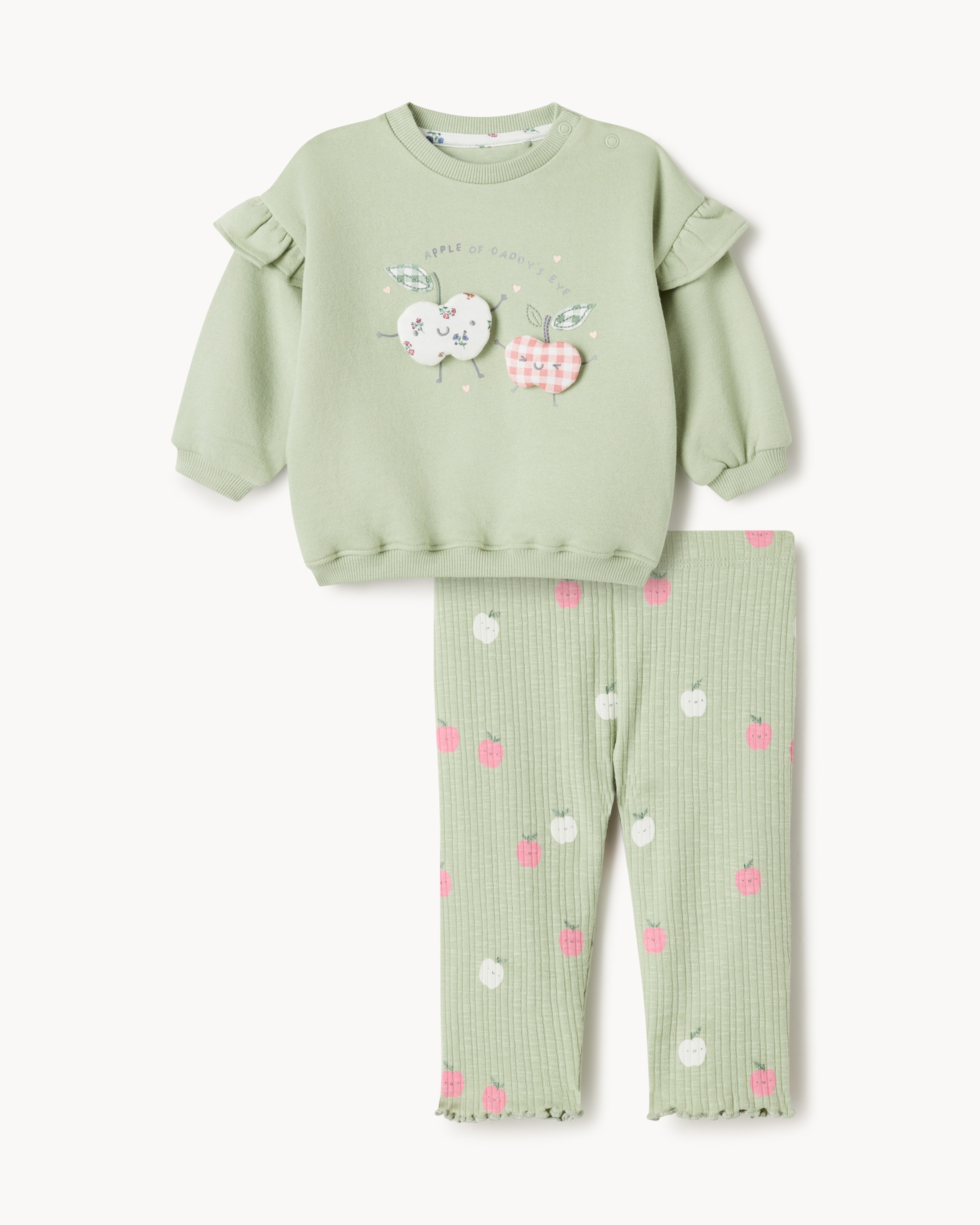 F&F Baby Cotton Rich Frill Sweatshirt and Leggings Set in Green, 12-18 Mo