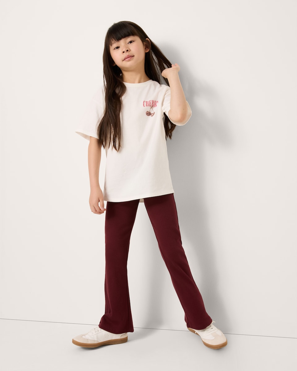 image 1 of F&F Girls Cotton Rich Flared Leggings in Burgundy