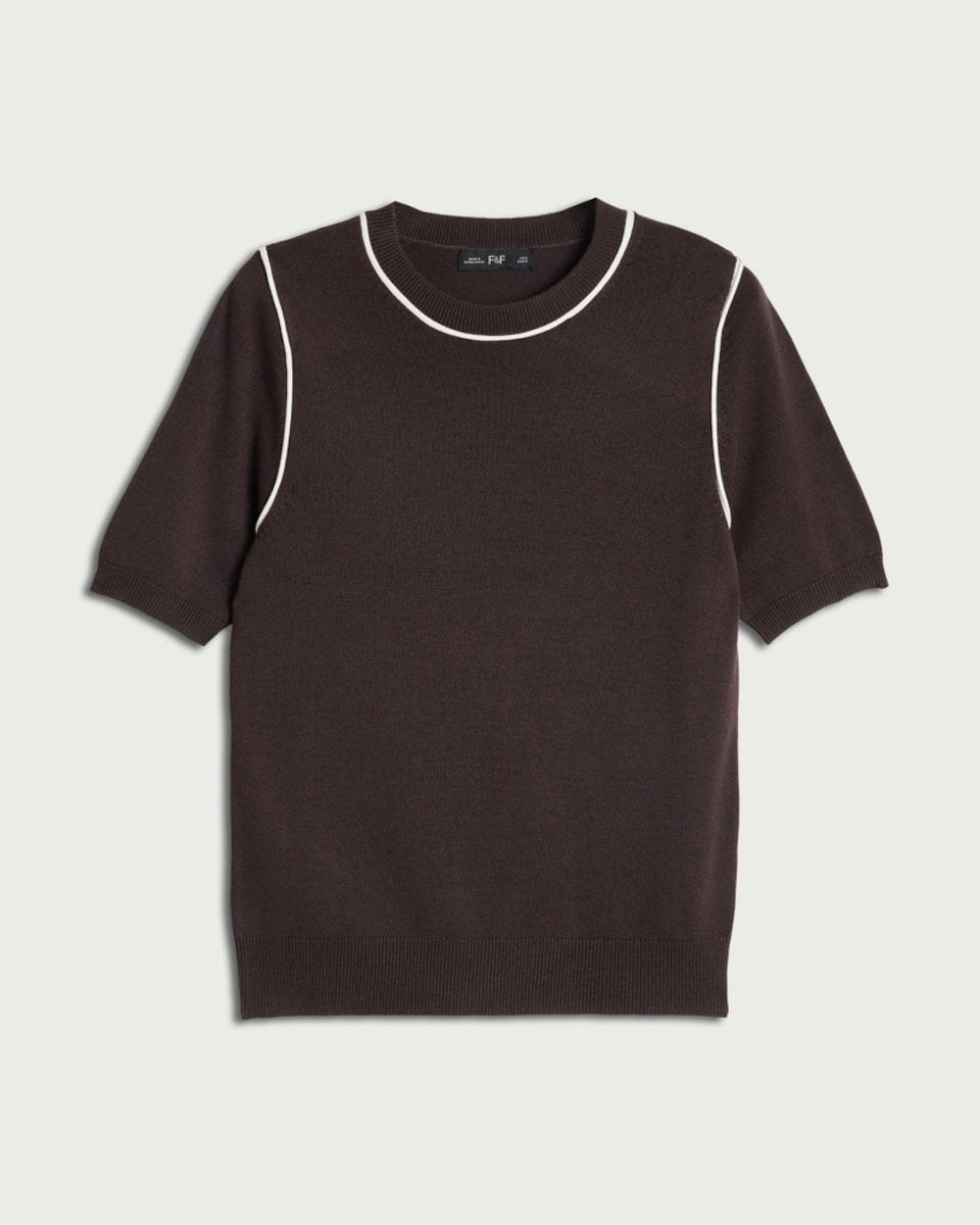 F&F Contrast Trim Short Sleeved Jumper in Brown