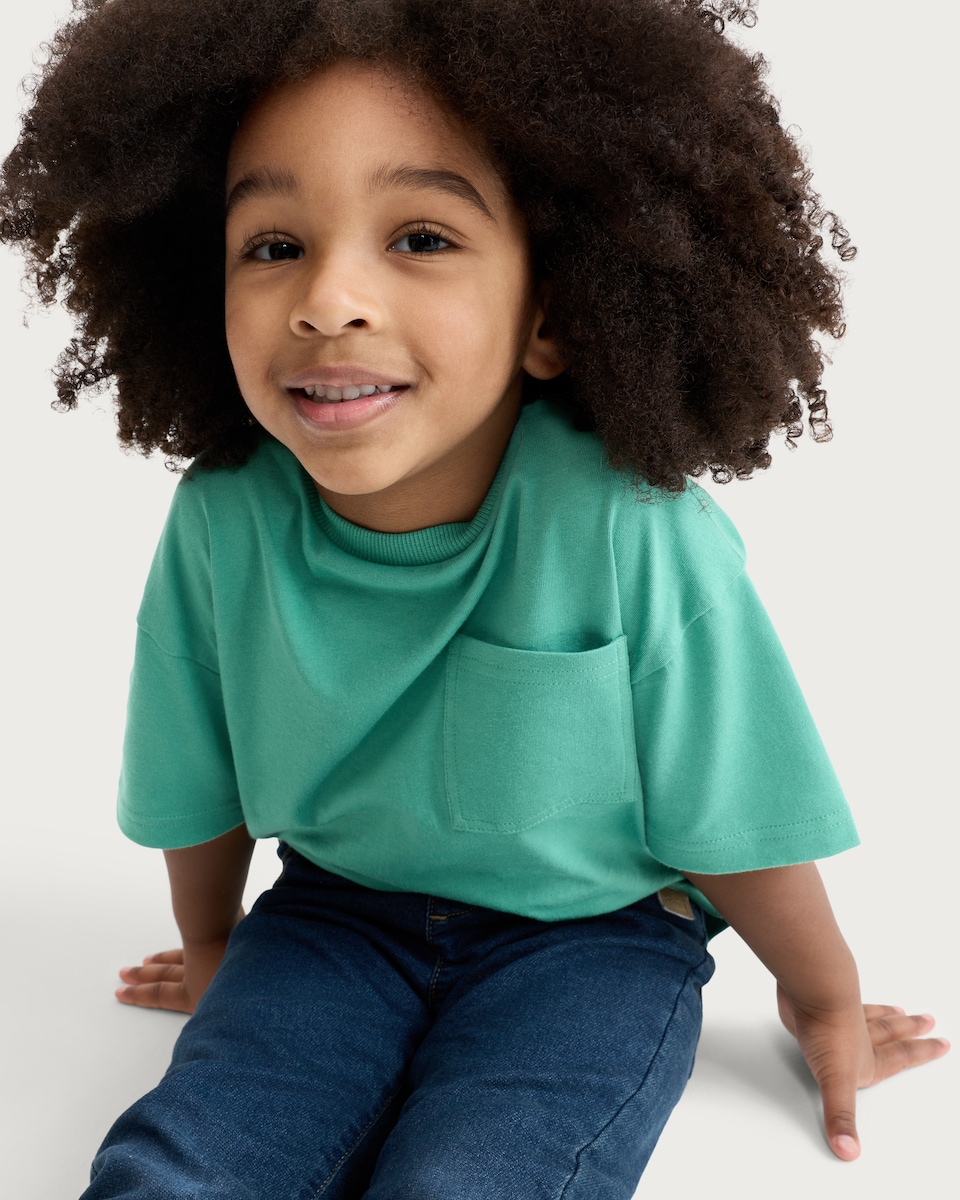 image 1 of F&F Boys Pure Cotton Pocket Front Short Sleeved T-Shirt in Green